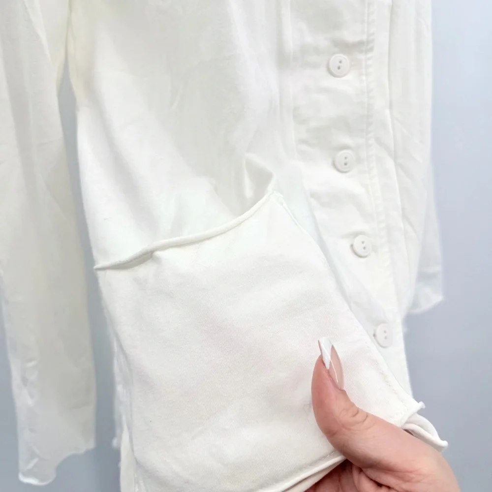 LUUKAA White Tiered Back Cotton Jersey Architectural Jacket